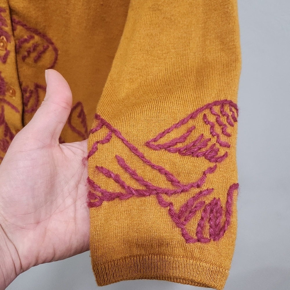 Anthropologie Field flower•Bird knit mustard yellow button-down cardigan.Size XS - Picture 6 of 9